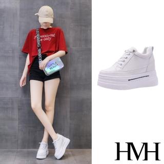 【HMH】厚底休閒鞋 內增高休閒鞋/時尚百搭厚底內增高個性休閒鞋(白)
