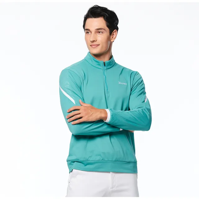 【Lynx Golf】男款吸溼排汗抗UV內刷毛保暖舒適夜光織帶凹凸印造型長袖立領POLO衫(二色)