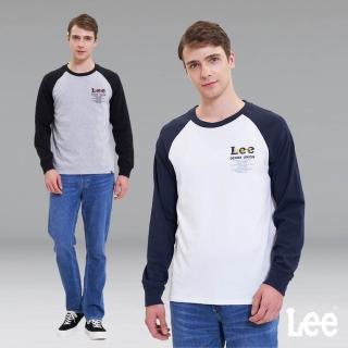 【Lee 官方旗艦】男裝 長袖T恤 / 校園風 連肩袖撞色LOGO 共2色 標準版型(LL200293K15 / LL2002939CG)