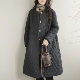【LANNI 藍尼】★純色菱形格日系無印風棉衣外套(大衣/保暖/女裝)
