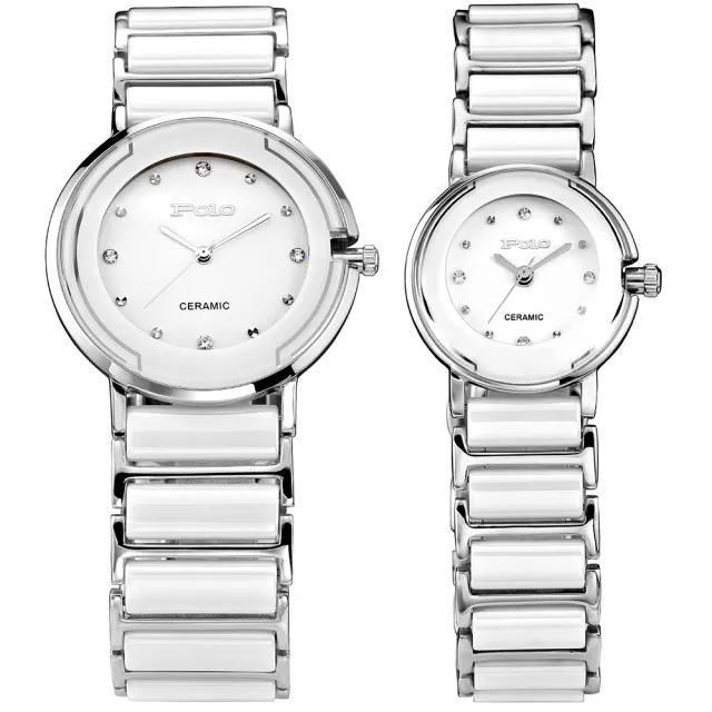 【POLO】時尚知性晶鑽陶瓷男女對錶(黑白兩色-37mm)