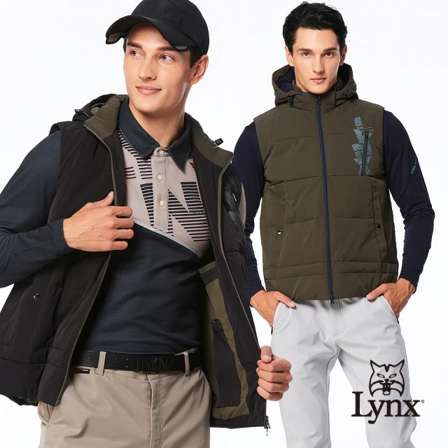 Lynx GolfLynx Golf 男款保暖防風防潑水科技羽絨材質剪裁壓線設計造型胸袋口袋無袖可拆式連帽背心(二色)
