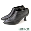【GREEN PHOENIX 波兒德】女靴 踝靴 短靴 高跟 尖頭 小羊皮 真皮 乳膠鞋墊(灰色、黑色)