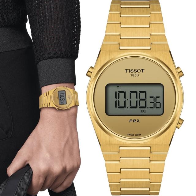 【TISSOT 天梭 官方授權】PRX Digital 數位石英手錶 _(T1372633302000/金色)