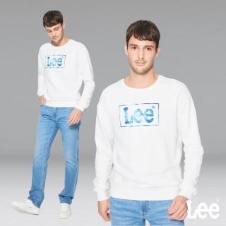 【Lee】男裝 長袖厚T / 長框LOGO印花 經典白(LL200338080)