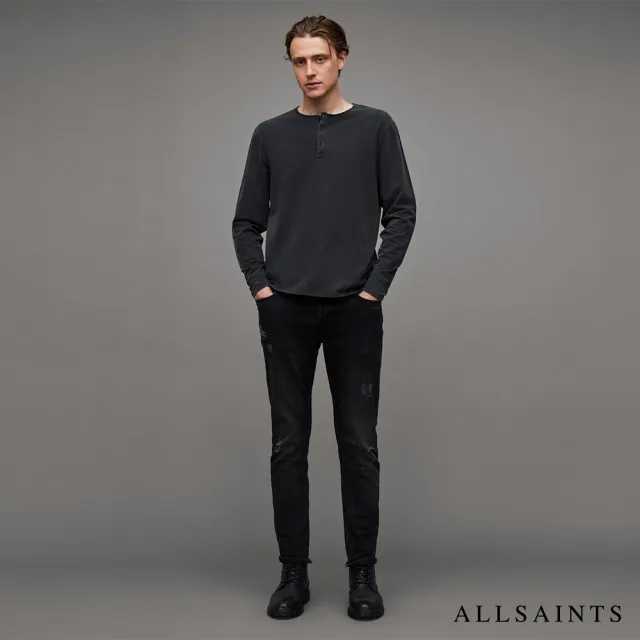 ALLSAINTS】BODEGA 長袖開領T恤Washed Black MD001X(修身版型) - momo