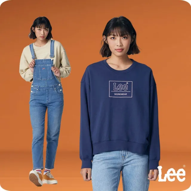 【Lee 官方旗艦】女裝 長袖厚T / 胸前方框 小LOGO 共2色 季節性版型(LB330030034 / LB330030742)