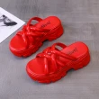 【HMH】坡跟拖鞋 厚底拖鞋 交叉拖鞋/繽紛厚版交叉帶造型坡跟厚底拖鞋(紅)