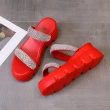 【HMH】坡跟拖鞋 厚底拖鞋 一字拖鞋/立體華麗胖胖鑽帶一字造型厚底坡跟拖鞋(紅)