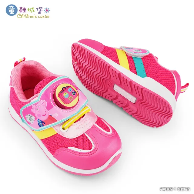 【童鞋城堡】中童 LED燈鞋 透氣運動鞋 佩佩豬(PG6452-桃)