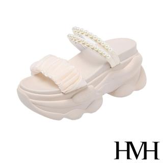 【HMH】厚底拖鞋 兩穿拖鞋/甜美珍珠鍊帶兩穿法設計厚底涼拖鞋(米)
