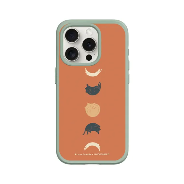 【RHINOSHIELD 犀牛盾】iPhone 15/Plus/Pro/Max SolidSuit背蓋手機殼/貓咪月象-橘(I Love Doodle)