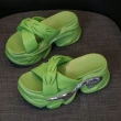 【HMH】坡跟拖鞋 厚底拖鞋 交叉拖鞋/時尚辮條交叉造型坡跟厚底拖鞋(綠)