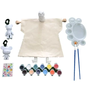 【A-ONE 匯旺】千里眼DIY彩繪布袋戲偶白衣組土黏香偶頭 含2流體熊12色彩繪組水鑽 童玩具布袋戲手偶