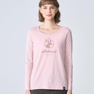 【Wildland 荒野】女輕能量纖維大圓領印花保暖衣(摩曼粉)
