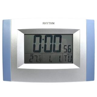 【RHYTHM 麗聲】官方直營 簡單生活日期溫度顯示座掛兩用電子鐘(天空藍)