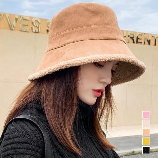 【Amirr 艾米爾】★ 拼接潮流羊羔絨雙面漁夫帽(女帽/保暖/大帽沿)