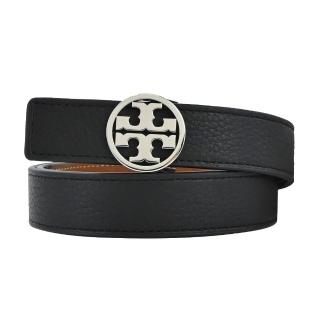 【TORY BURCH】MILLER荔枝紋牛皮雙麵皮帶(黑銀)