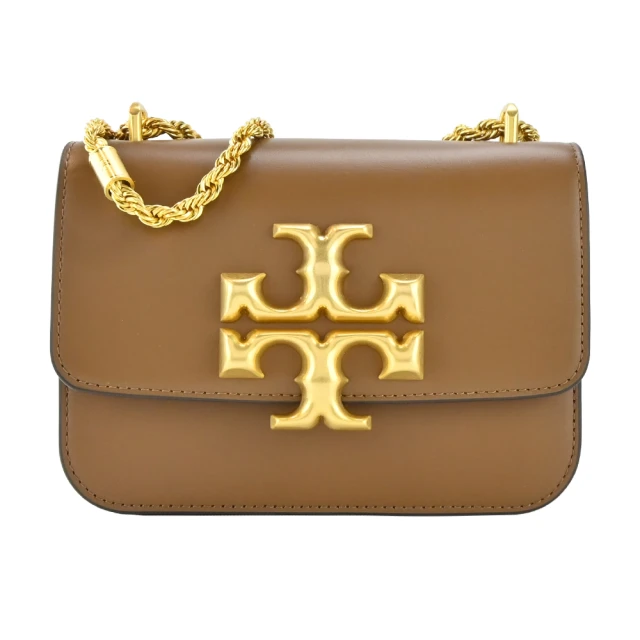 TORY BURCH ELEANOR 雙T金屬LOGO牛皮鏈帶包(棕色)