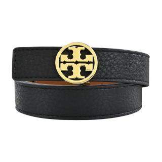 【TORY BURCH】MILLER荔枝紋牛皮雙麵皮帶(黑金)