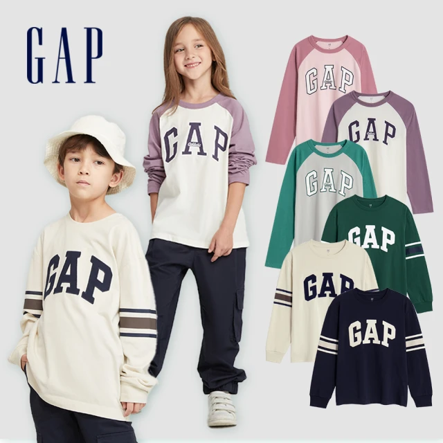 GAP 女童裝 Logo印花圓領棒球外套-白綠拼接(7892