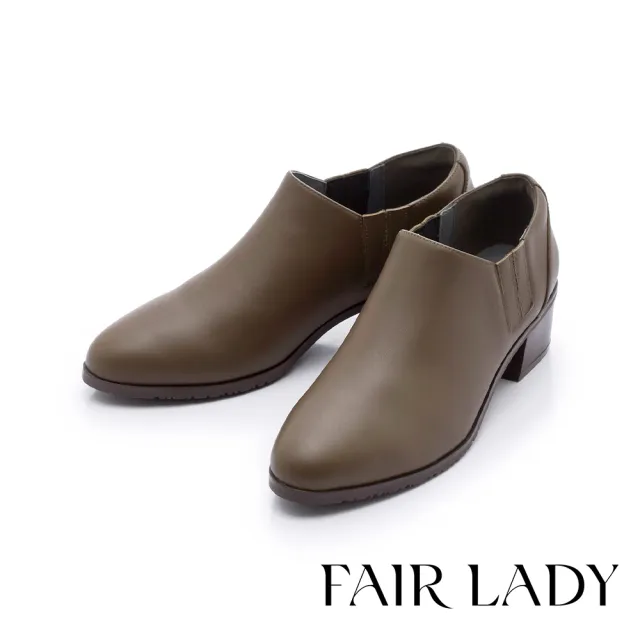 【FAIR LADY】小時光 質感素面造型中跟踝靴(橄欖綠、8A2782)