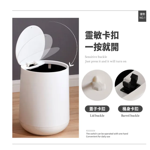 【樂邦】簡約按壓式圓形垃圾桶12L/2入