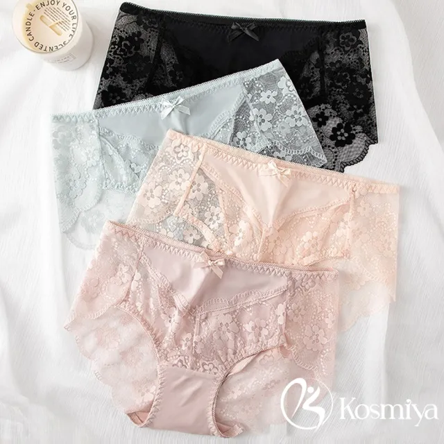 【Kosmiya】5件組 銀離子蕾絲花朵中腰內褲/銀離子內褲/蕾絲內褲/女內褲(5色可選/M-XL)