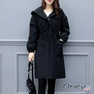 【ONEY 歐妮】★少女大口袋收腰風衣外套(秋冬/薄款外套/長版外套/修身顯瘦)