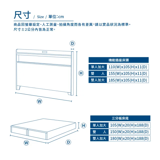【A FACTORY 傢俱工場】直樹 日系美型 機能插座房間二件組 雙大6尺(床片+床底)