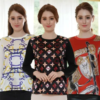 【御絹坊】拼接緞面印花蠶絲上衣