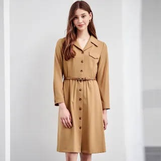 【ILEY 伊蕾】氣質都會蓋袋襯衫式排扣洋裝(兩色；M-XL；1223017025)