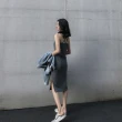 【D.studio】韓版開叉氣質顯瘦長版吊帶洋裝(連衣裙 連身裙 上衣 套裝 女裝 裙裝 短袖洋裝 S186)