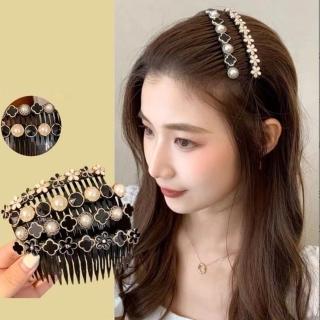 【HaNA 梨花】懶人收瀏海．悠悠流光．寶石珍珠碎髮瀏海整理髮梳髮插2入(髮夾 髮梳 收碎髮 髮箍)