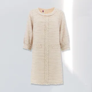 【ILEY 伊蕾】小香抽鬚花呢假門襟H型洋裝(淺粉色；M-XL；1223027031)