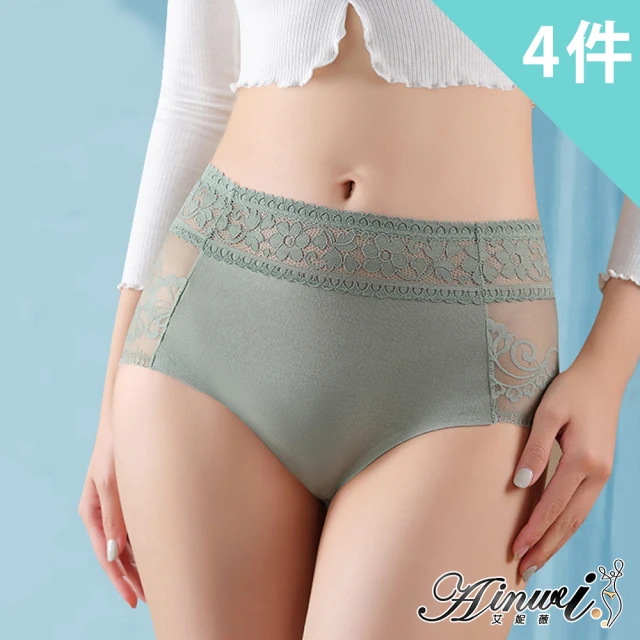 AINWEI 艾妮薇 4件組 ◆ 拼接蕾絲輕薄裸感中腰內褲/