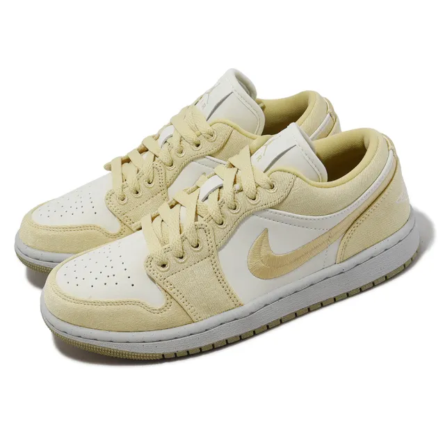 NIKE 耐吉】Wmns Air Jordan 1 Low SE 奶油米帆布刺繡勾勾女鞋