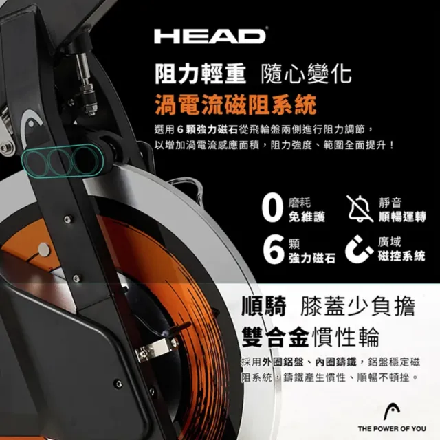 【HEAD】磁控飛輪健身車 H980(全機臺灣製造/雙合金慣性飛輪盤)