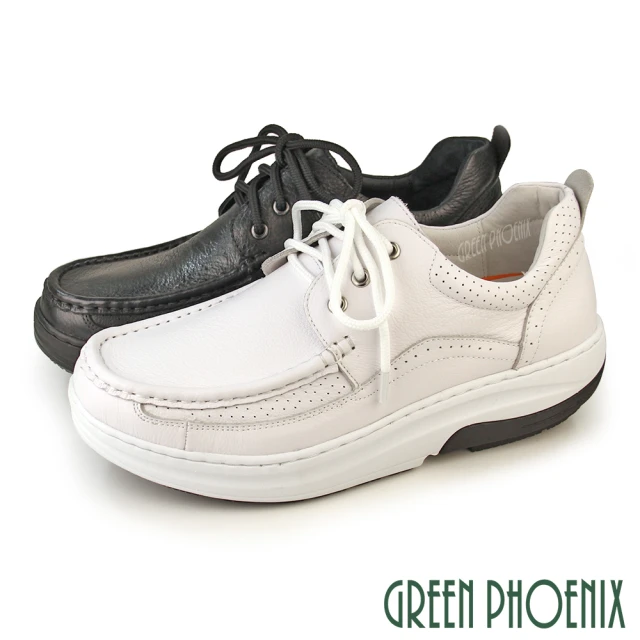 GREEN PHOENIX 波兒德 男鞋 磁石震動 休閒鞋 皮鞋 商務鞋 全黑工作鞋 厚底 吸震減壓(白色、黑色)