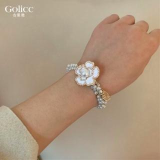 【Golicc】髮圈 韓國 小香風 山茶花 珍珠(母親節 生日 情人節 髮飾 頭飾 鯊魚夾 抓夾 禮物)