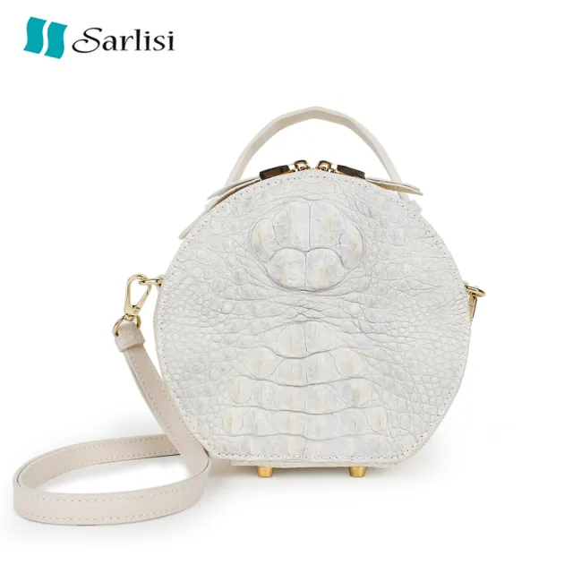 【Sarlisi】泰國進口新款鱷魚皮真皮女包時尚斜背輕奢手提包斜挎包小圓包(白色頭骨)