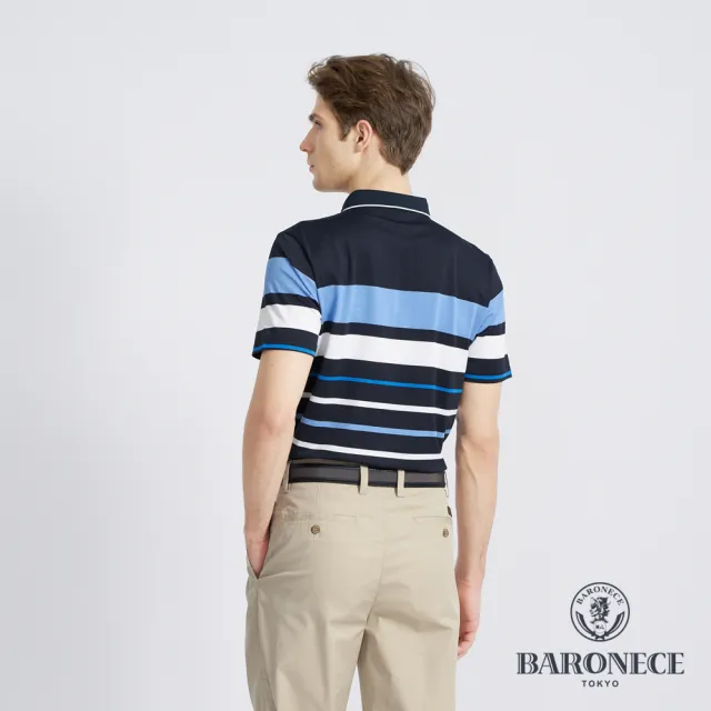 【BARONECE 百諾禮士】男款 彈性吸濕排汗條紋緹花短袖POLO衫-天藍色(1198292-36)