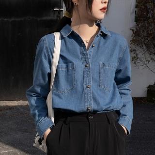 【米蘭精品】現貨+預購 襯衫長袖上衣(個性牛仔寬鬆秋季女上衣74gj17)