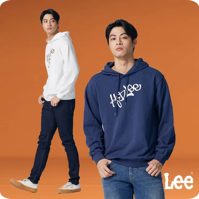 【Lee】男裝 長袖帽T / 胸前草寫 H.D Lee 印字 共2色 舒適版型(LB330011K15 / LB330011742)