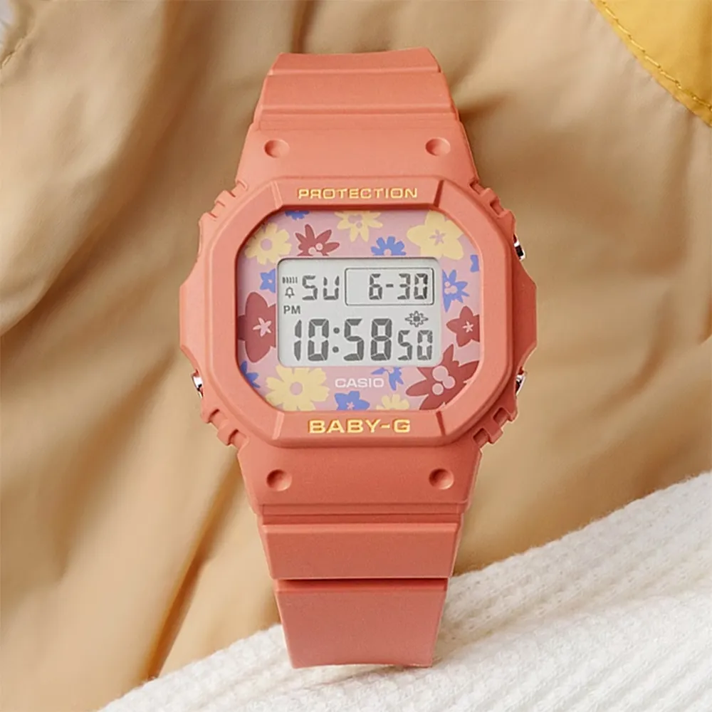 【CASIO 卡西歐】BABY-G 花朵方形女錶電子錶 畢業禮物(BGD-565RP-4)