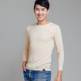 【NEONER】男圓領輕薄彈力氣暖絨發熱保暖內搭衣米黃色(發熱衣、刷毛、保暖、衛生衣、LK、大彈力)