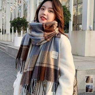 【Amirr 艾米爾】★ 流蘇格子仿羊絨加厚圍巾(圍脖/女圍巾/保暖)