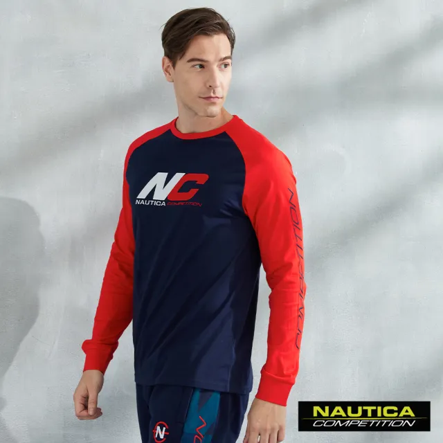 【NAUTICA】男裝 COMPETITION撞色衣袖長袖T恤(藍)