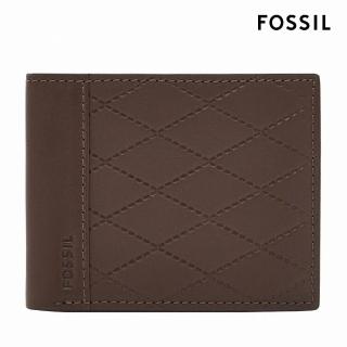 【FOSSIL 官方旗艦館】Journee 美式復古菱格紋壓印真皮短夾-深棕色 SML1877202