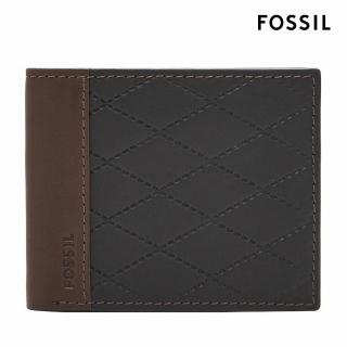 【FOSSIL 官方旗艦館】Journee 美式復古菱格紋壓印真皮短夾-黑色 SML1877001